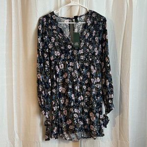 Wild Fable NWT Navy Floral Long Sleeve Short Dress-Size Small